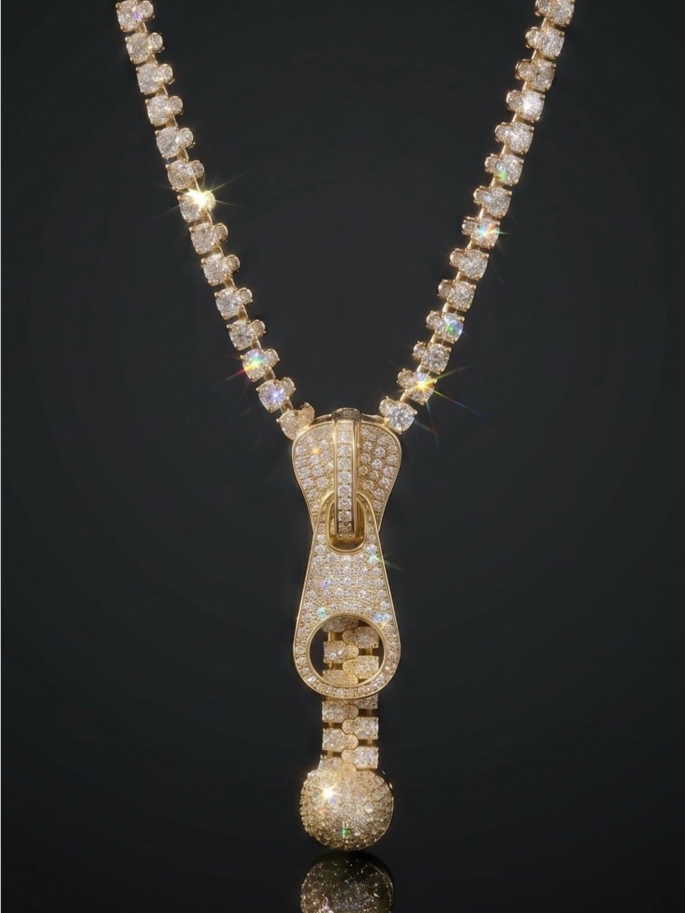 Gold Crystal Zipper Pendant Tennis Necklace - Women Jewelry